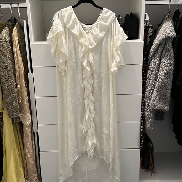 H&M Conscious Kaftan Dress Floral Ruffle Midi Flounce Cream Swim Coverup - Picture 2 of 8